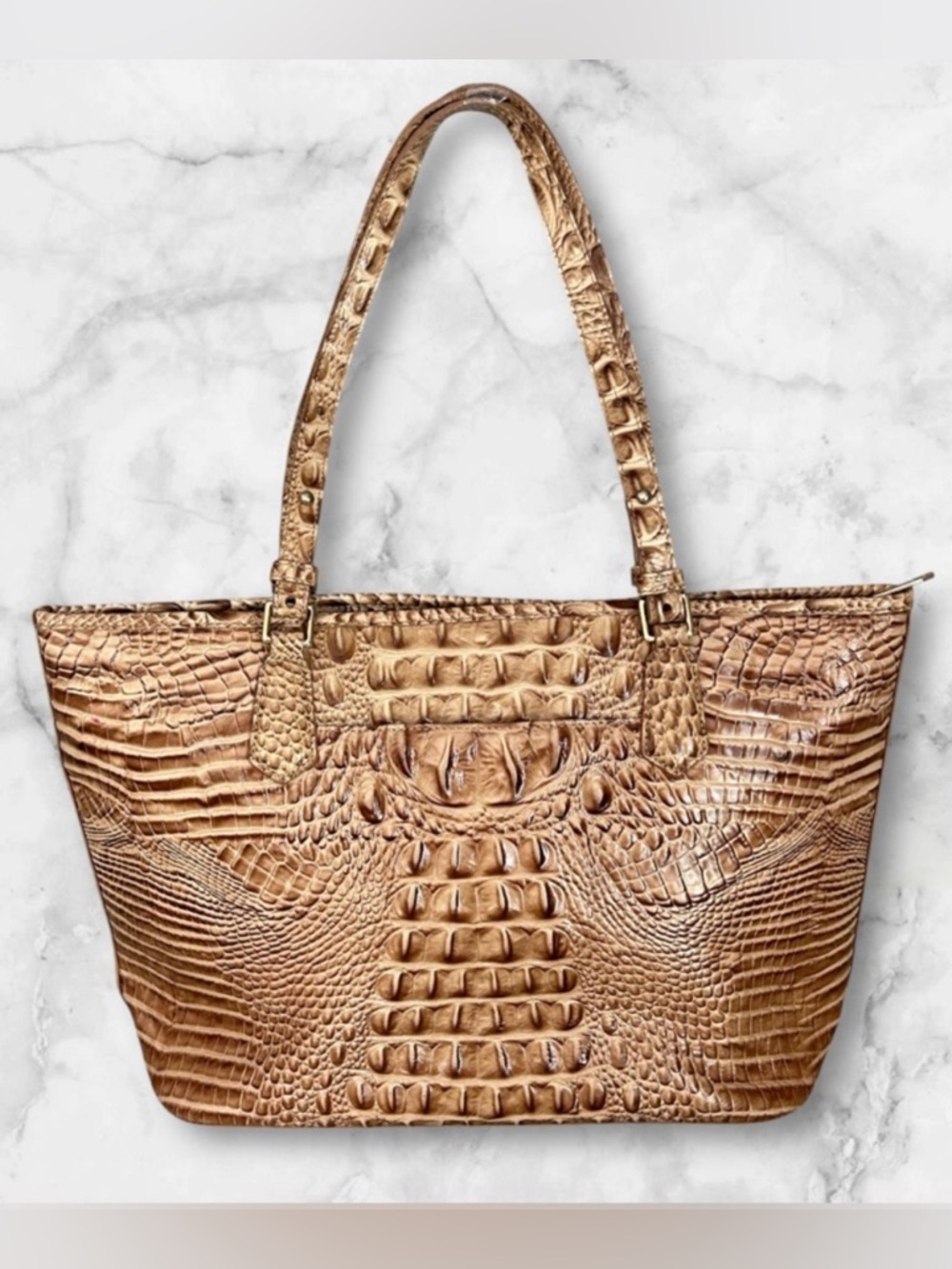 Brahmin Asher Melbourne Croc Leather Tote Satchel Shoulder Bag Gold Brown - Picture 5 of 16